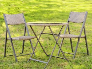Rattan Bistro Set Outdoor Garden Patio Furniture Folding 2 Chairs & A Table - Image 1