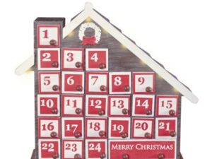 Christmas Wooden Advent Calendar House with Lights - Image 1