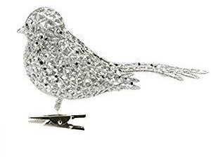 Silver Colour Glitter Bird with Clip Christmas Tree Decoration 15cm - Image 1