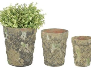 Aged Terracotta Round Lattice Pots (set Of 3) - Image 1