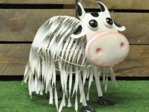 27cm Painted Metal Vintage Style Garden Cow Ornament