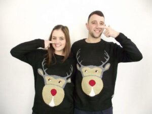 Crazy Granny Festive Christmas Jumper Black Ronnie Reindeer Retro Gift Unisex Size 1 (Large) - Image 1