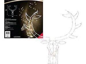 Christmas Workshop Battery Operated Bright White LED Large Stag Deer head Frame, Metal,