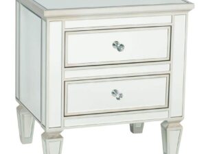 Mirrored Glass & Wood 2 Drawer Bedside Table