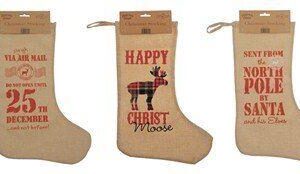 Brand New Small Traditional Hessian style Christmas Gift Stocking 3 designs (Sent From the North Pole, Natural)