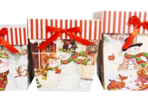 Set Of 3 Christmas Snowman Square Gift Boxes 15.5cm 17.5cm 19cm - Image 1