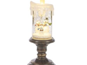 SNOWMAN LED CANDLE SWIRLING WATER & GLITTER ORNAMENT FLICKERING FLAME