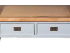 French Grey Coffee Table With Oak Top & 2 Drawers