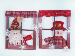 Flame Christmas Window Frame Decoration - Santa