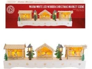 Christmas  9 LED Wooden Christmas Market Scene, Wood, Pine - Image 1