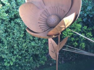 Metal Garden Rose Flower Large Grey On Stake