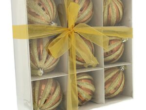 FESTIVE PRODUCTIONS 9 Shiny Brown Geometric Balls in A White Paper Box - Image 1