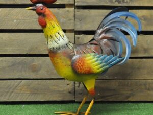 20" Painted Metal Vintage Style Garden Chicken Cockerel Bird Ornament
