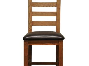 Bakersfield Oak Ladder Back Wooden Dining Chair in Light Oak Finish | PU Leather Seat Pad - Image 1