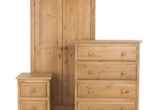 Wooden Edwardian Bedroom Furniture Trio Set Draws Wardrobe Bedside Table - Image 1