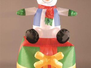 6ft Inflatable Christmas Present with Snowman Sitting on Top - Image 1