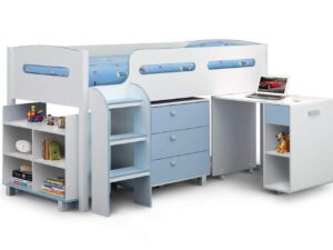 Kimbo White & Blue Cabin Bed with Drawers, Shelf & Desk
