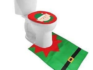 Christmas Xmas Decoration Toilet Seat Cover And Bathroom Rug Happy Elf 2pcs Set