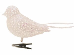 Clip on Bird Decoration with Glittery Filigree in Iridescent White - Image 1