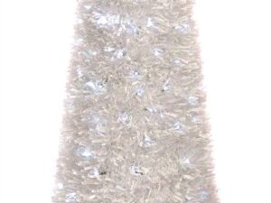 2M (6.5FT) WHITE/IRIDESCENT TINSEL PRELIT CHRISTMAS CONE TREE WITH 360 BRIGHT WHITE LED LIGHTS - Image 1