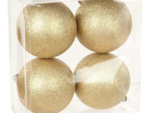 FESTIVE PRODUCTIONS 4 Glitter Champagne Gold Balls in Box - Image 1