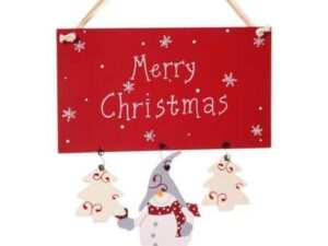 Wooden Sign Merry Christmas With Snowman