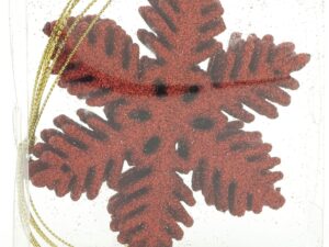 6 PCS X 100MM ALL OVER GLITTERED SNOWFLAKES IN ACETATE BOX PACK - CHRISTMAS RED - Image 1
