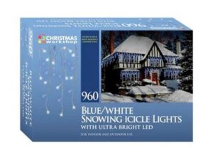 Christmas 960 LED Snowing Icicle Lights - Blue and White
