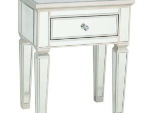 Mirrored Glass & Wood 1 Drawer Bedside Table