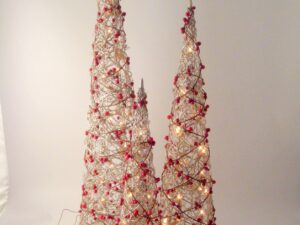 XMAS TREE CONE WITH BERRIES SET OF 3 LIGHT UP