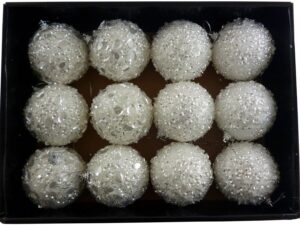 Pack of 12 Deluxe Decorated White 8cm Christmas Tree Baubles - Image 1