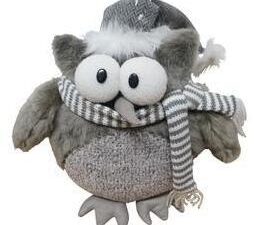 XMAS OWL WITH FUR TRIM HAT AND SCARF HEIGHT 24CM - Image 1