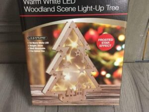 The Christmas Workshop LED Wooden Christmas Tree Light Box Decoration with Laser Cut Woodland Design, Wood, Pine