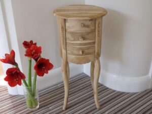 New Teak Wooden 3 Drawer Bedside Cabinet Round Unfinished Bedroom Furniture - Image 1
