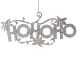 20cm Happy Christmas Party HO HO HO Hanging Glitter Wall Door Sign Decoration - Silver - Image 1