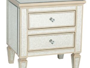 Antique Mirrored Glass & Wood 2 Drawer Bedside