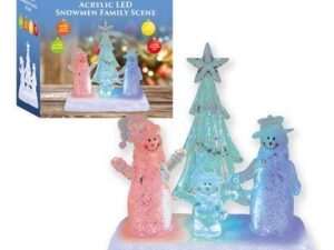 Christmas Battery Operated LED Colour Changing Acrylic Tree and Snowman Family Scene, Acryl, Transparent - Image 1
