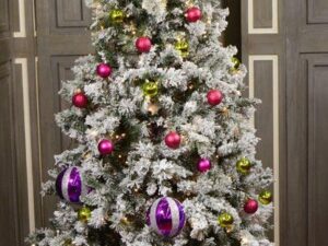 8ft Prelit Flocked Spruce Full Christmas Tree