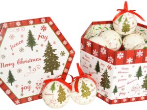 Peace Joy & Merry Christmas Tree White 14pc Baubles, Boxed