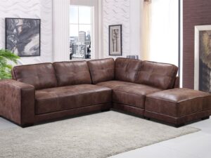 Montpellier Tan Bonded Leather Corner Sofa With Footstool (Left Hand Facing) - Image 1