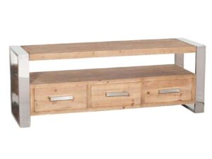 Natural Fir Wood & Stainless Steel Low Sideboard