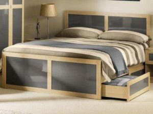 Julian Bowen Strada Double Bed Frame, Light Oak Finish & Gloss Insert - Image 1