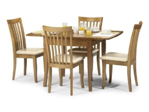 SOLID MAPLE FINISH NEWBURY EXTENDABLE DINING TABLE WITH 4 CREAM PADDED CHAIRS - Image 1