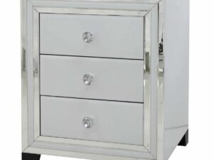 Boston White Mirrored 3 Drawer Bedside Cabinet - Image 1