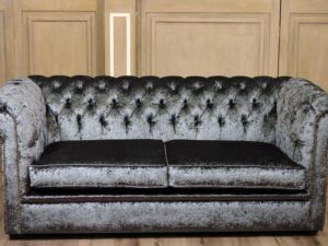 New Luxury Chesterfield Fabric Shimmer Midnight 3 Seater Sofa - Image 1