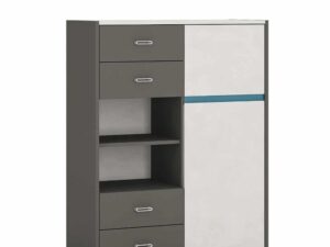 Alien 2 Door 4 Drawer storage cabinet with open shelf in Graphite/Light grey - Image 1