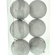 Festive Glitter Baubles 10cm Silver x6 - Image 1