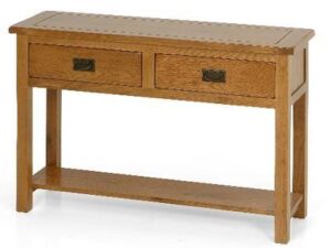 OAK CONSOLE TABLE 2 DRAWER 118.5X36X81CM - Image 1