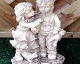 STONE GARDEN ORNAMENT GIRL AND BOY TEDDY DESIGN - CLICK & COLLECT ONLY - Image 1