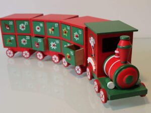 Country Baskets 46.5 x 8.5 x 12 cm Toy Town Wooden Train Advent Calendar with Draws, Multi-Colour - Image 1